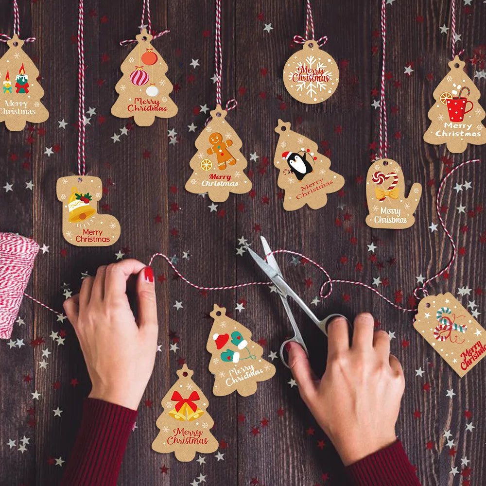 50pcs Wood Christmas Tree Hanging Tags，Christmas Craft,Christmas Ornaments,Christmas Gift Tags With String,Merry Christmas Tags