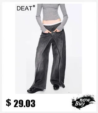 DEAT Fashion Splicing Silhouette Curved Jeans Women's High Waist Loose Wide Leg Denim Pants Autumn New 7A1005