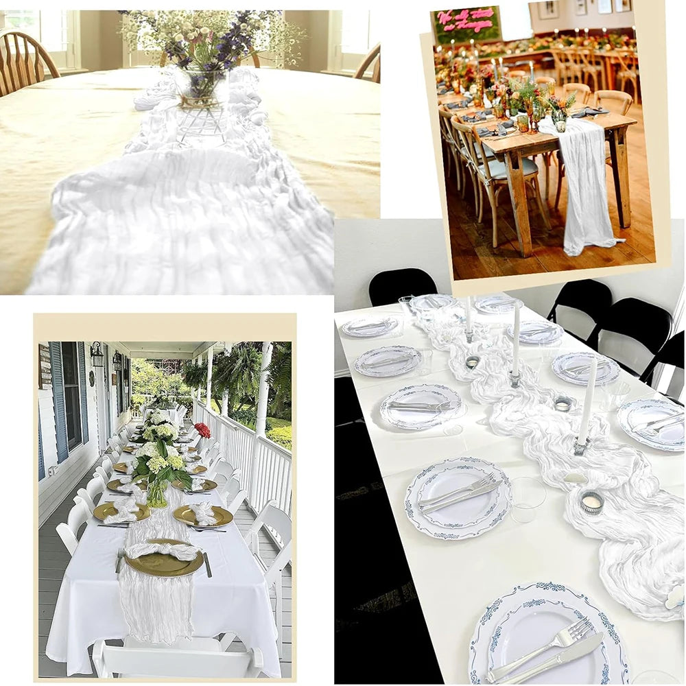 Christmas Green Red Burgundy Cheesecloth Table Runner Boho Rustic Gauze Terracotta Table Runner for Wedding Party Birthday Decor