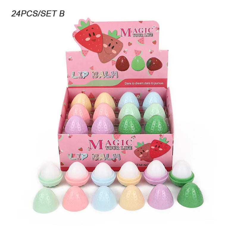 24Pcs Strawberry Peach Tomato Fruit Lip Balm Natural Formula Hydrating Repair Clear Lip Balm Moisturizing For Girls Lips Care