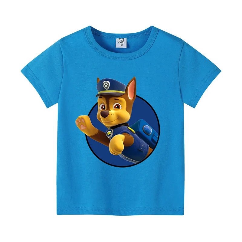 Paw Patrol Child Short Sleeve T-shirt Cartoon Chase Skye Print Cotton Tees Boy Girl Summer Casual Tops Kawaii Kids Birthday Gift