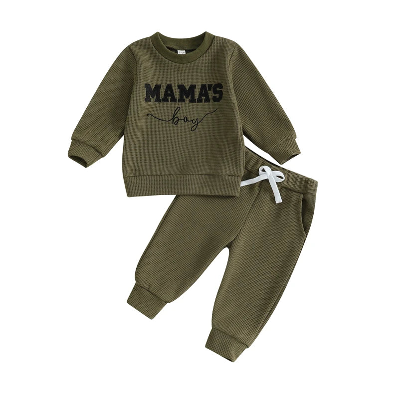 Toddler Baby Boy Fall Tracksuit Outfit Letter Embroidery Crew Neck Long Sleeve Sweatshirt Tops with Pants 2 Pcs Set