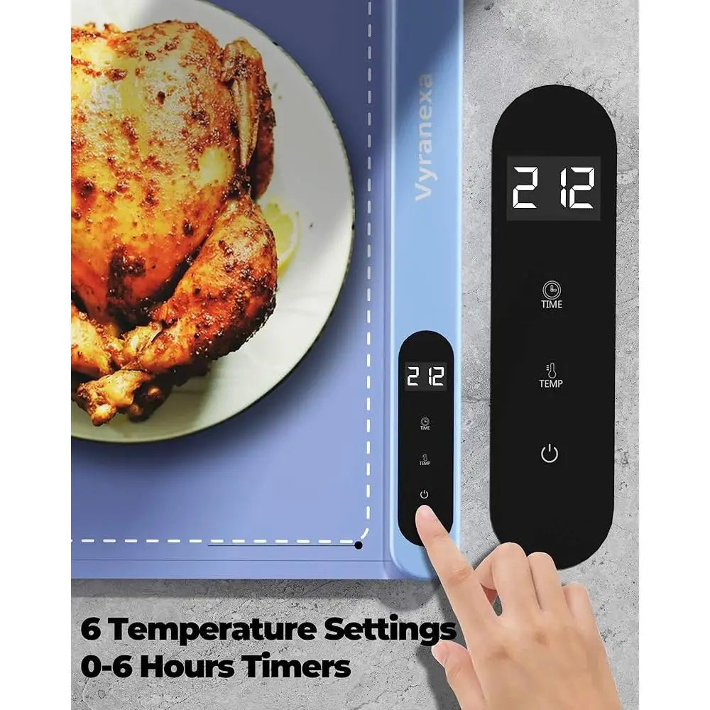 Heating Mat Full Surface Food Warmer 6-Level Temperature Control 6-Hour Timer Portable Silicone Food Warming Gadget