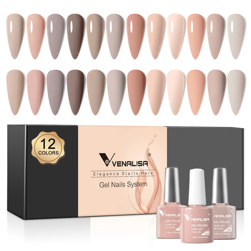 12pcs/kit Venalisa Vernis à ongles gel pigmentée Terre brune