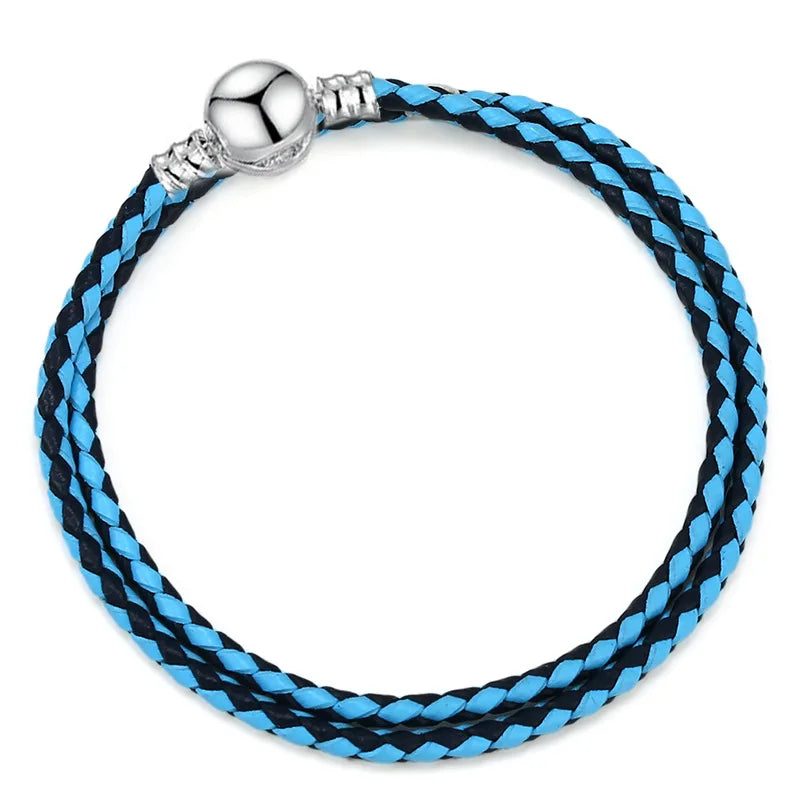 Original 925% sterling silver fashionable leather heart-shaped circular buckle charm bracelet for women DIY jewelry special gift