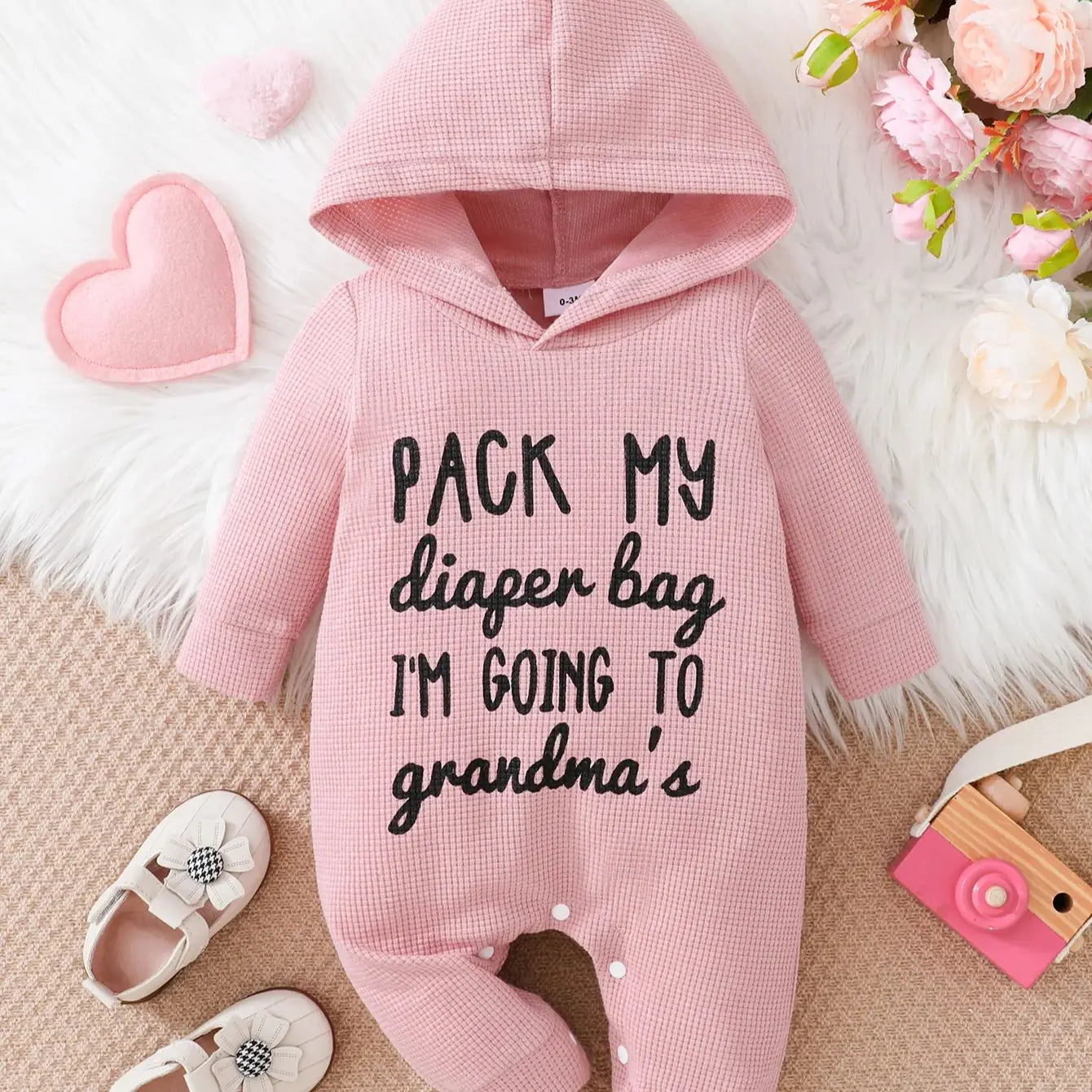 Girls Spring Autumn Casual Letter Print Hooded Romper Suit for Babies Comfortable All-in-One Clothing