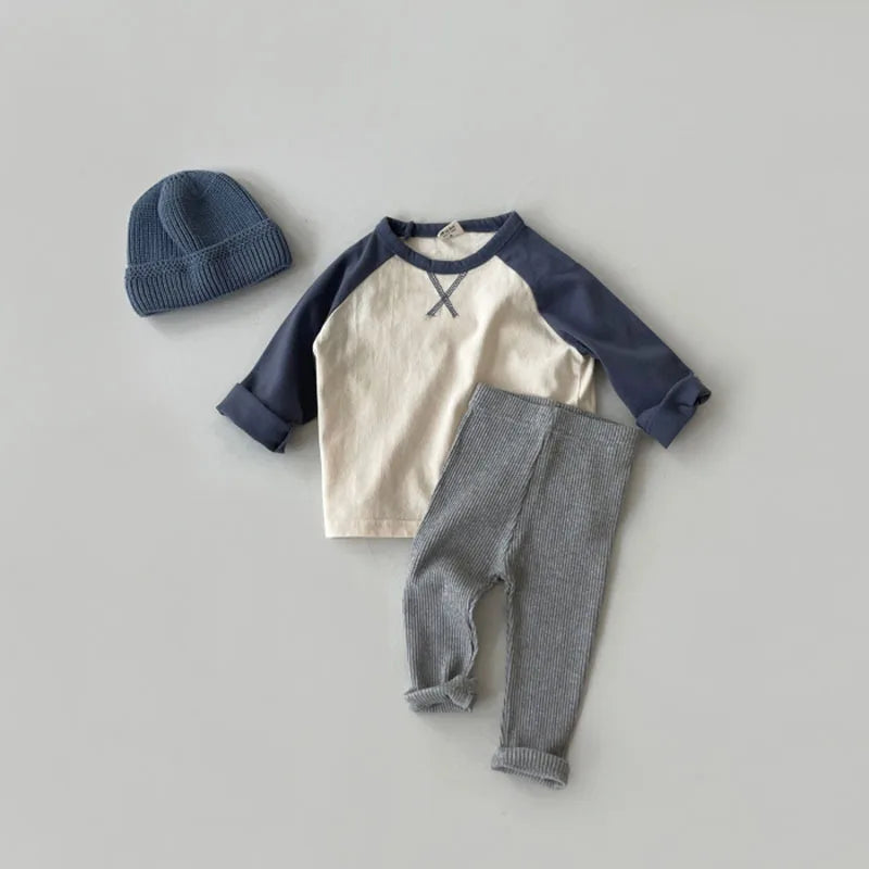 Kid Casual Simple Patchwork Long Sleeves T-shirt Pullover Tops Girl Loose Comfortable Soft Bottoming Shirt cotton tees