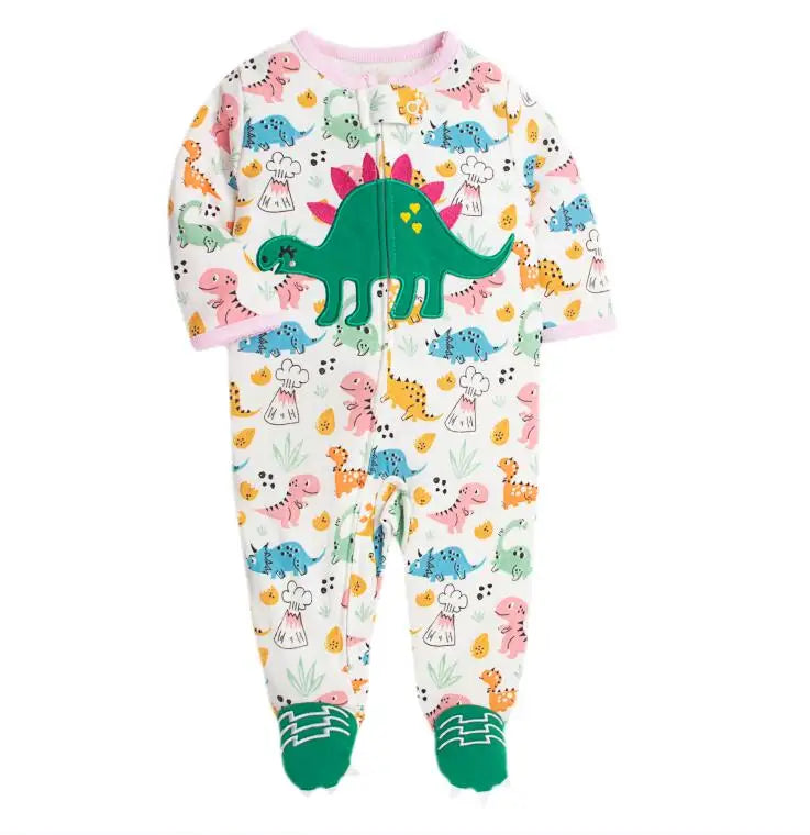 Baby Cotton Rompers Newborn Toddler Baby Boys Girls Pajamas Coveralls Cartoon Animal Dinosaur Strawberry Zipper Jumpsuit