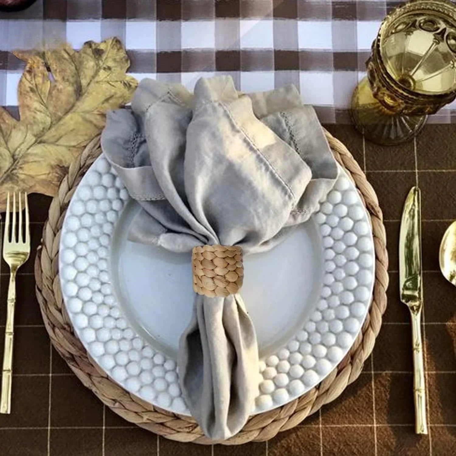 1/6/12PCS Round Napkin Rings Hand-Woven Watercress Napkin Rings Easter Thanksgiving Christmas Table Decorations