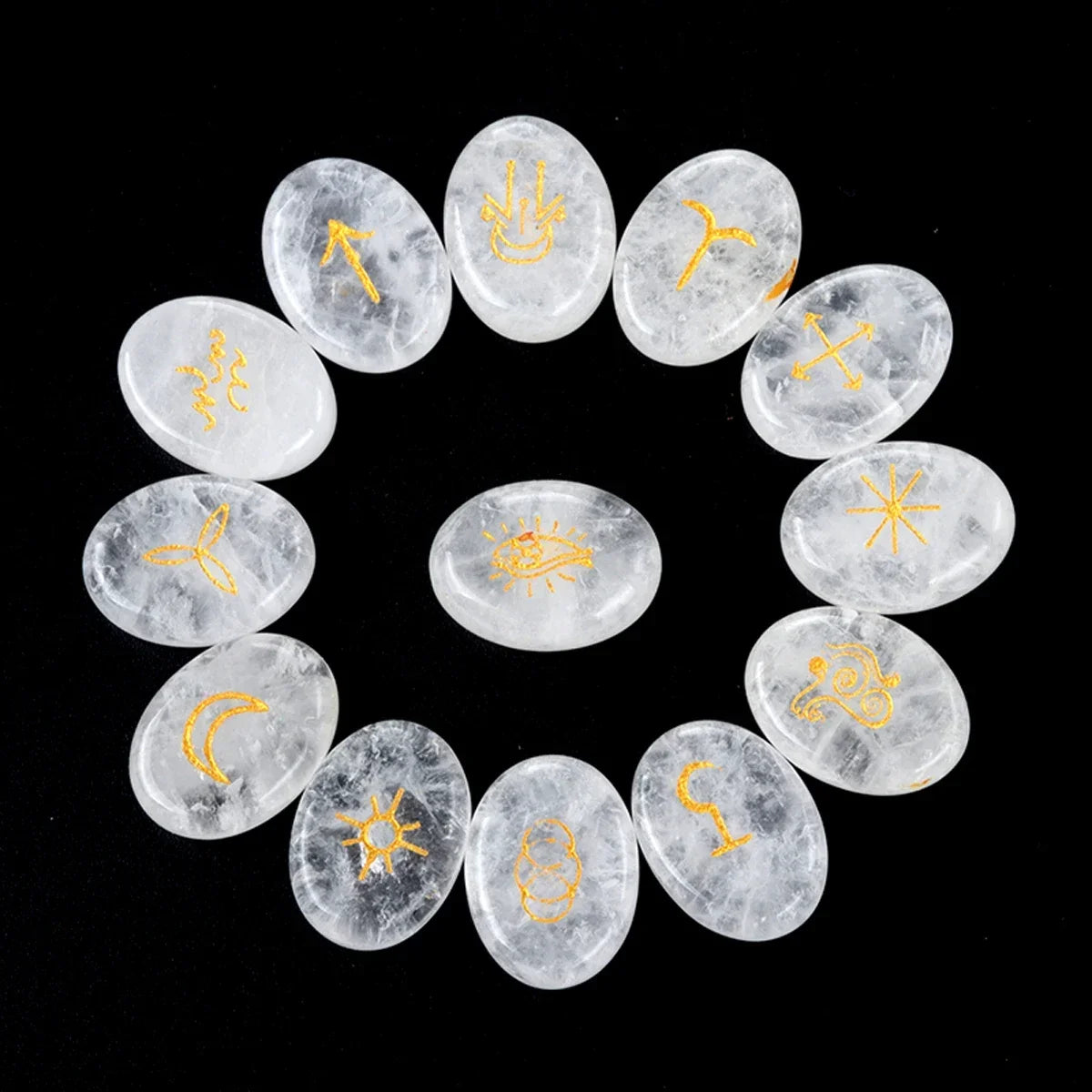 13pcs Witch Runes Natural Crystal Beads Onyx Semi-Precious Carved Ruini Lune Runes Set Decorative Reiki Jewelry Accessories Gift