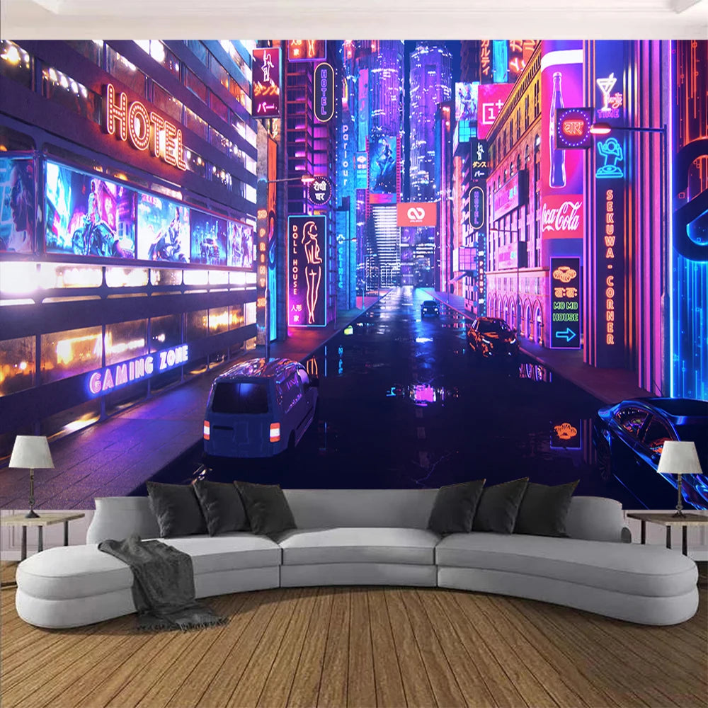 Cyberpunk Future Steam City Home Tapestry Art Wall Hanging Psychedelic Galaxy Hippie Retro Anime Background Decoration