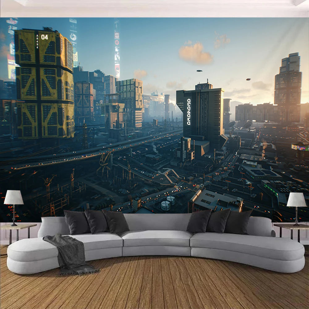 لوحة فنية جدارية من نسيج السايبربانك المستقبلي لمدينة ستيم، ديكورات خلفية أنمي هيبي عتيقة مستوحاة من المجرة المخدرة