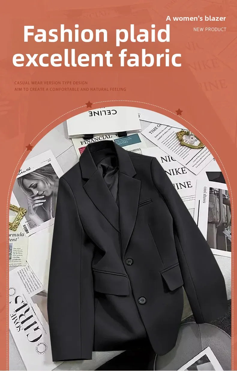 Elegant Commute Slim Fit Women's Single-breasted Jacket Pure Color Fashionable Polyester Fiber Full Sleeve Suit Top