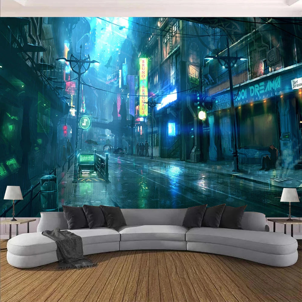 Cyberpunk Future Steam City Home Tapestry Art Wall Hanging Psychedelic Galaxy Hippie Retro Anime Background Decoration