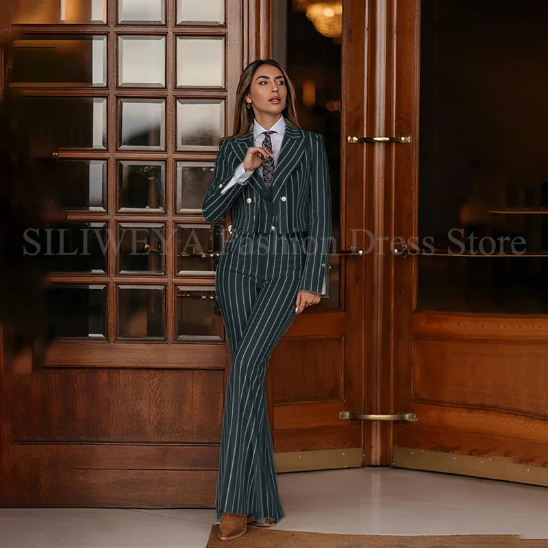Smart Casual Women 3 Piece Set Stripes Jacket Pants Vest Stylish OfficeFemale Suit Trajes De Mujer Elegante