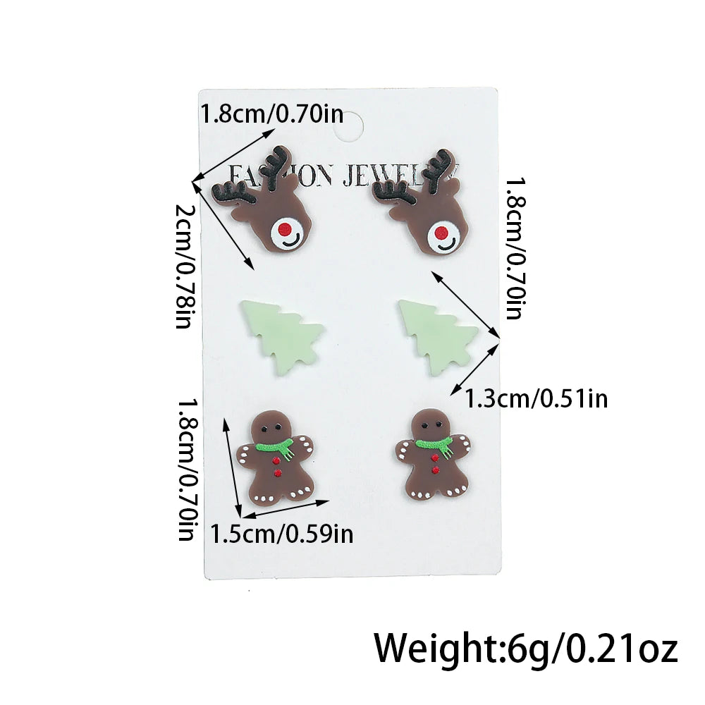 WELBACK 1 Set of 3 Pairs Women's Fashion Earrings Gingerbread Man Christmas Tree and Snowman Design Perfect Holiday Gift