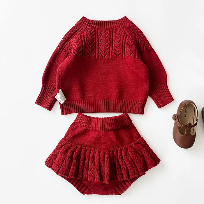2025 New Autumn 0-3Yrs Children Clothes Suit Long Sleeved Knitted Pullover Sweater+PP Shorts Toddler Baby Girl Clothes Set