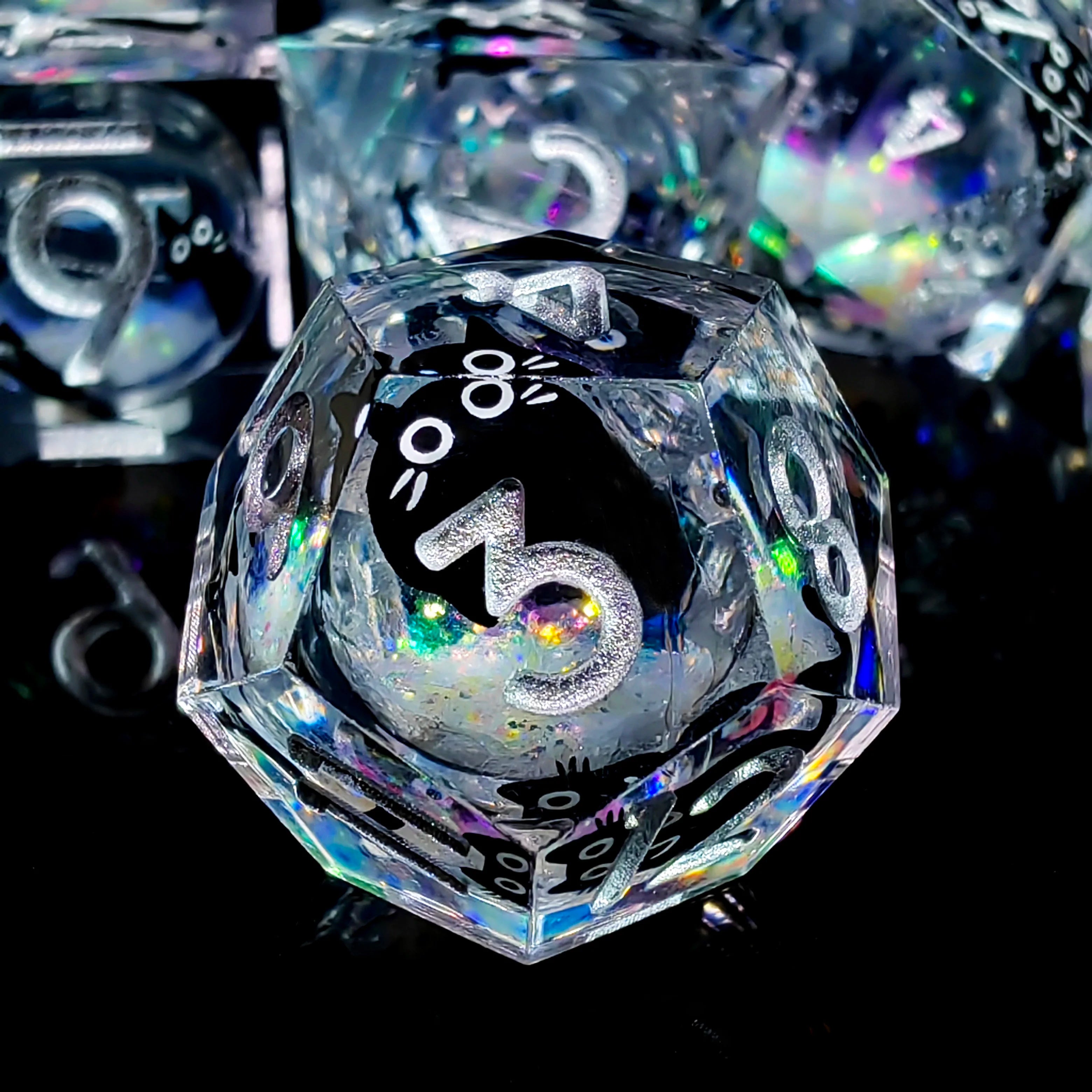 "DnD Dice Set - 7 Piece Resin Polyhedral Dice with Cute Cat Design, Transparent RPG Dice for Dungeons & Dragons, Tabletop Games"