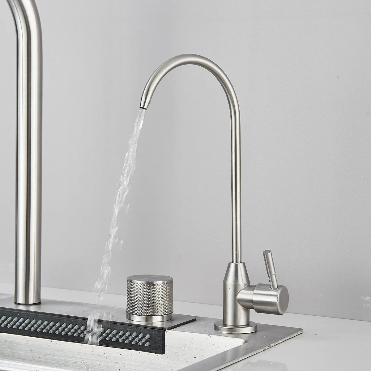 304 Stainless Steel Waterfall Kitchen Sink Large Single Slot Integrated 80X45cm Faucet Set Soap Dispenser Pure Water Tap