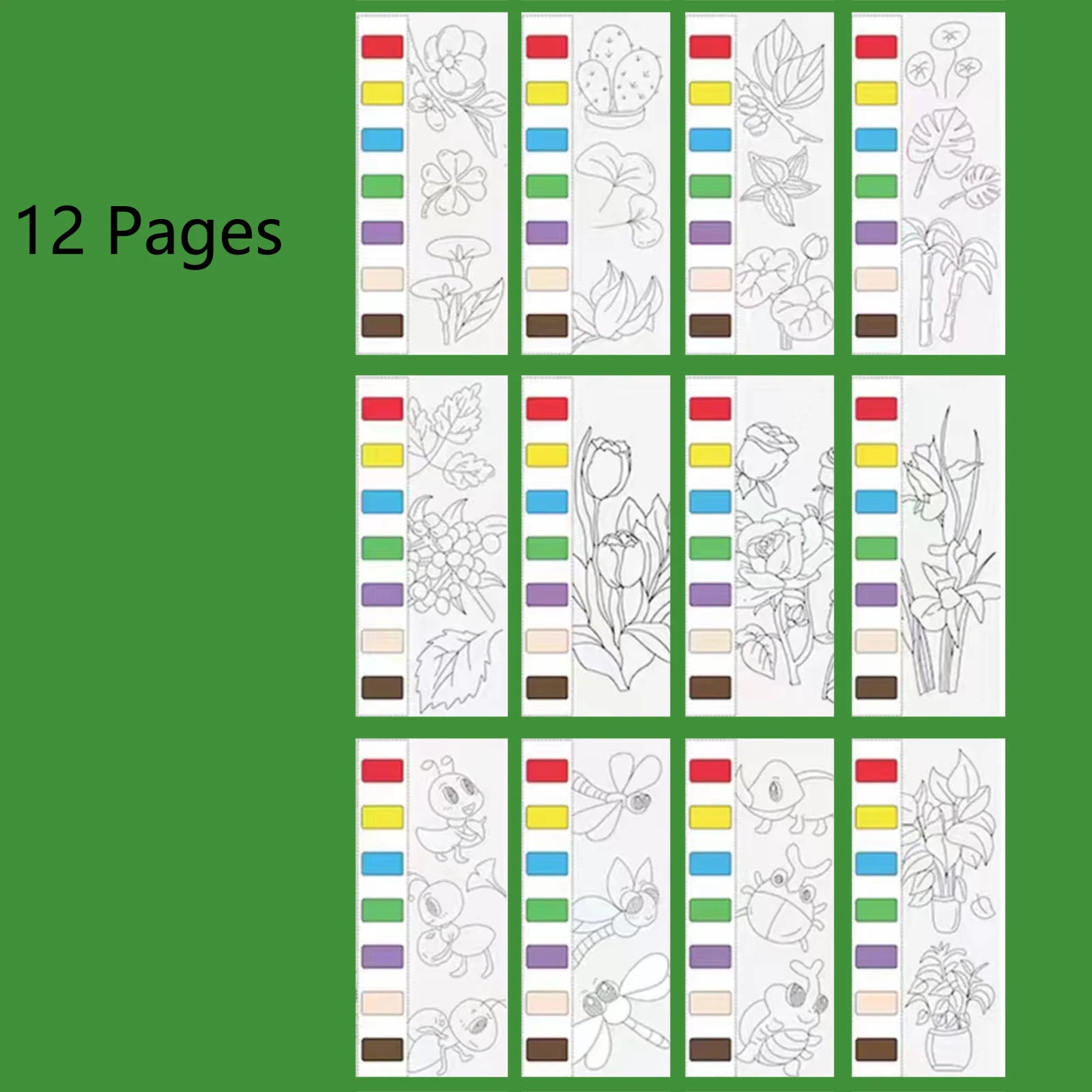 12pages Children's Watercolor Coloring Book,Drawing Toys For Thanksgiving, Easter, Christmas Gifts, With Built-in Watercolor Pen