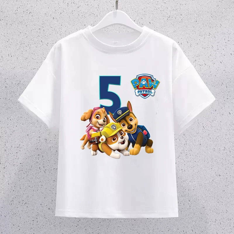 PAW Patrol Children Short Sleeve T-shirt Cartoon Birthday Digital Print Pullover Boys Girls Summer Casual Breathable Tops Gifts