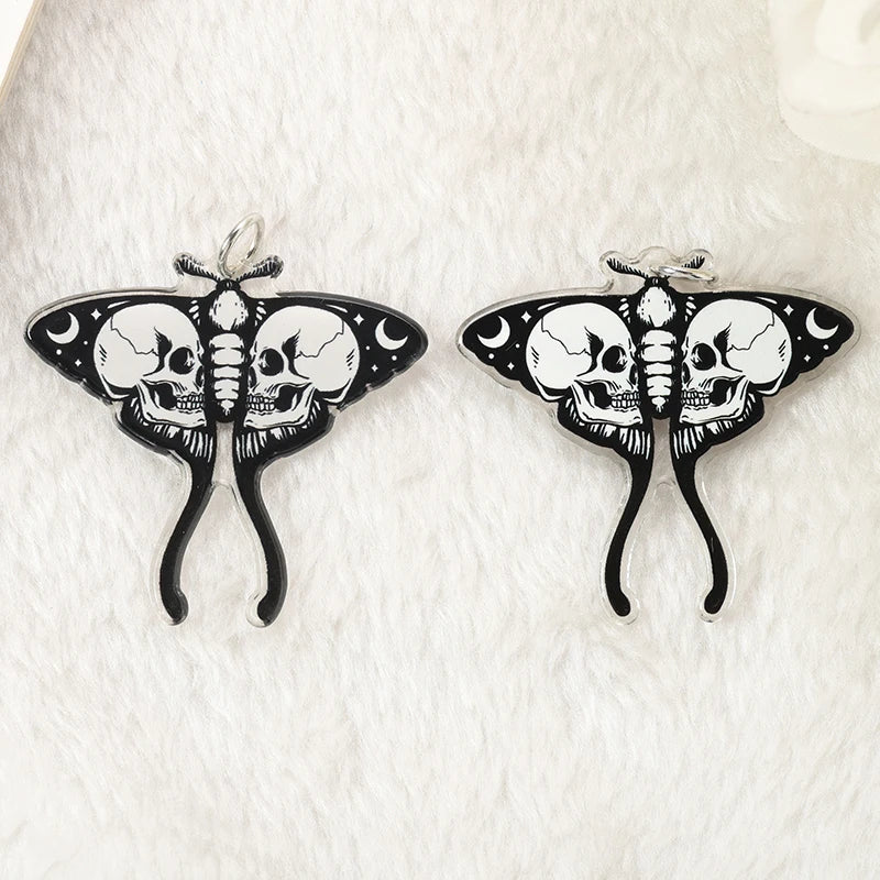 10Pcs Halloween Charms Creative Acrylic Skull Butterfly Pendant Jewelry Findings For Necklace Diy Making