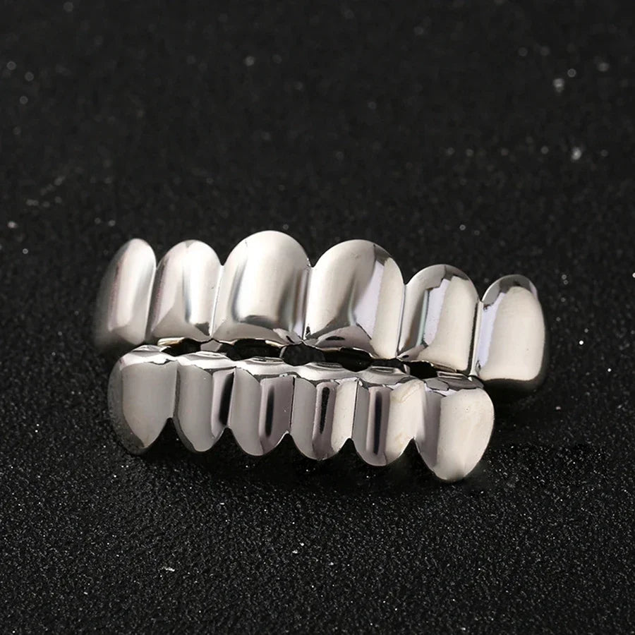 Classic Fashion 6/6 Teeth Grillz Hip Hop 14K Gold Plated Tooth Caps Decor Braces Dental Grills For Women Men Jewelry