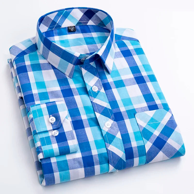 Men's Plaid Shirts Plus size 100% Cotton Long Sleeve Young Boy Streetware Clothing Soft Confortable Daily Smart Shirt Casual Top