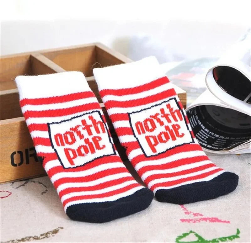 1 Pair Cotton Spring Winter Autumn Baby Girls Boys Kids Socks Children Striped Terry Snowflake Elk Santa Claus Christmas Bear