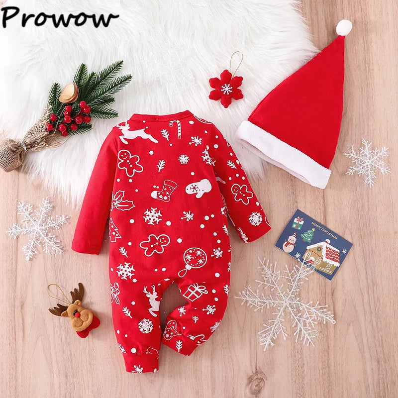 Prowow Baby Christmas Clothes 2025 Cartoon Pattern Green Romper Xmas Jumpsuit For Kids Newborn New Year Baby Costume Boy Girls