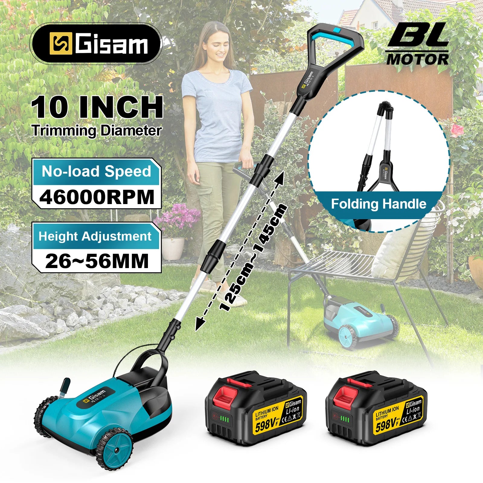 Gisam 10Inch 46000RPM Brushless Electric Lawn Mower Cordless Grass Trimmer Garden Landscaping Cutter For Makita 18V Battery Pin