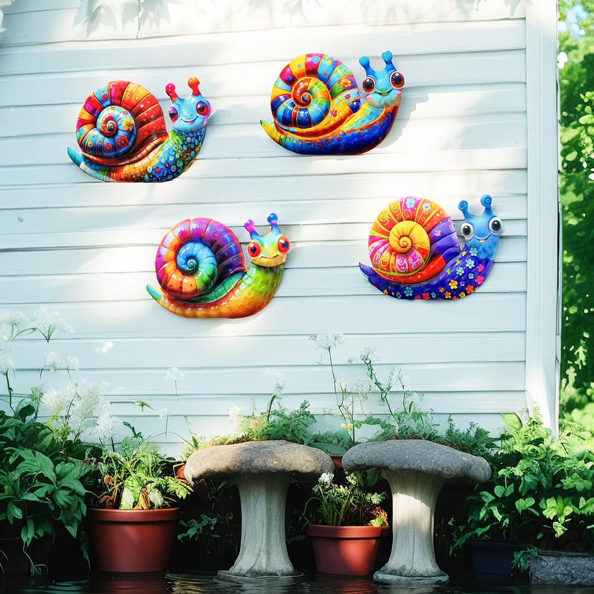 Metal Art Snail Wall Decor Colorful Iron Art Snail Sculptures Snail Hanging Ornament for Outdoor Home Office Yard Garden Wedding