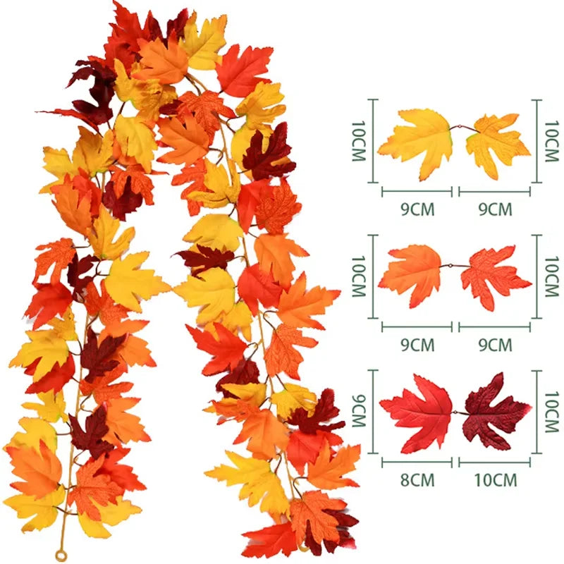 200cm Artificial Vines Red Autumn Maple Leaves Fake Garland For Home Christmas Halloween Thanksgiving Party Fireplace Fall Decor