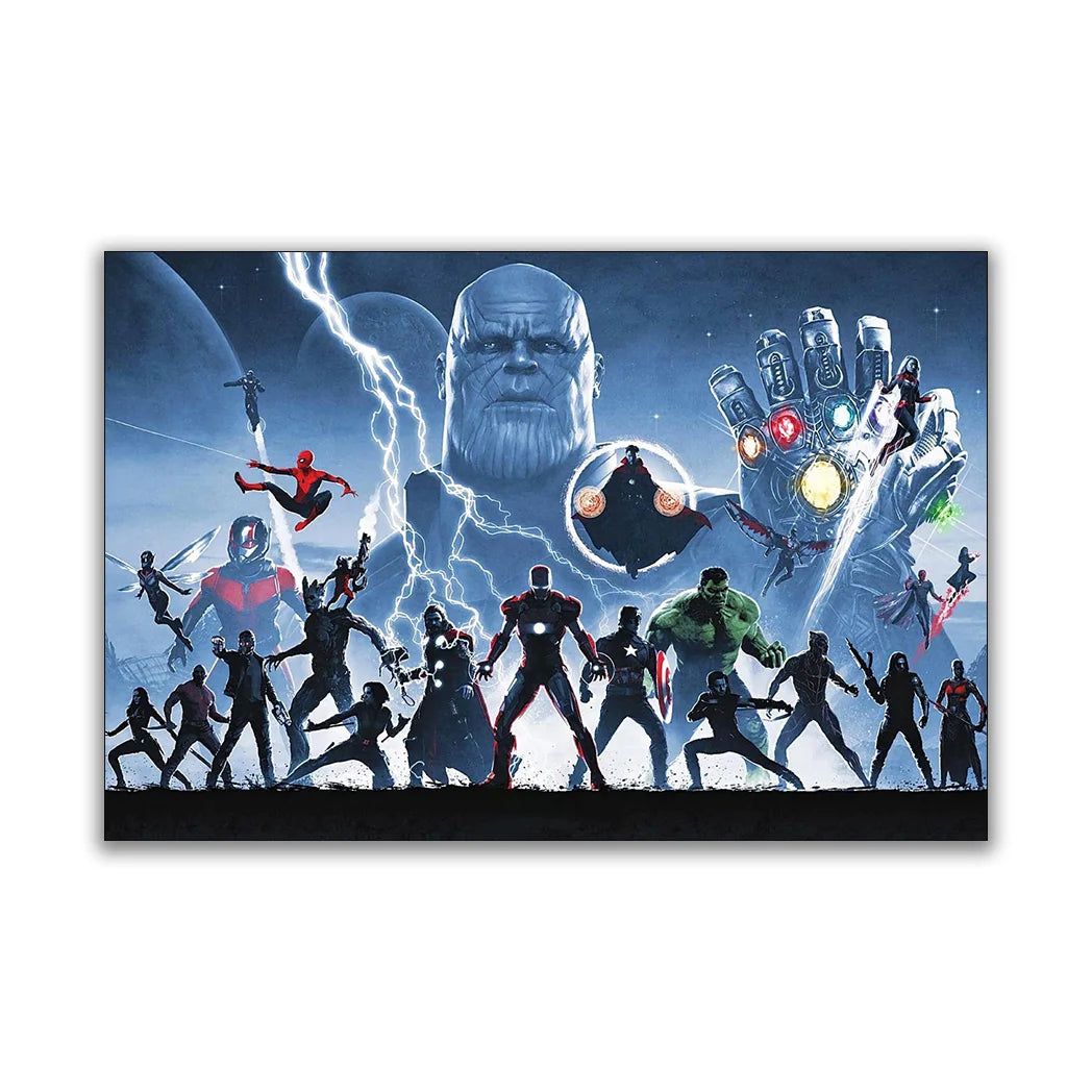 MINISO Marvel Avengers4：Endgame Movie Wall Art Posters All Ages Home Decor Room Marvel Superheroes Group Photo Canvas Painting