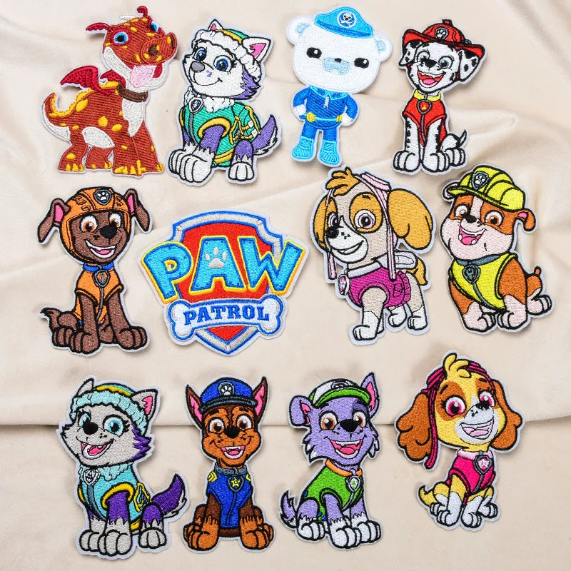 Paw Patrol Cartoon Dogs Patches for Clothing Cute Self-Adhesive Patch Iron on Embroidery Patches on Clothes Applique Fabrics