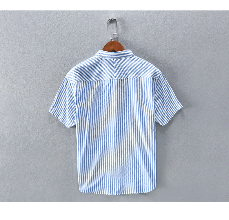 New Summer Men's Short Sleeve Shirt Fashion Thin Loose Half Sleeve Casual Youth Stripe Shirt Tops