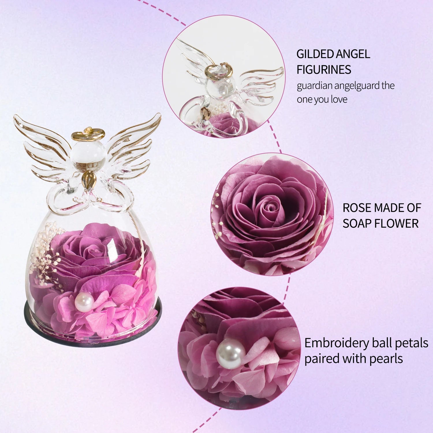 Gifts for Girlfriend 4.33" Soap Rose In Angel Glass Dome Artificial Flower Christmas Valentine Love Thank You Gifts for Women