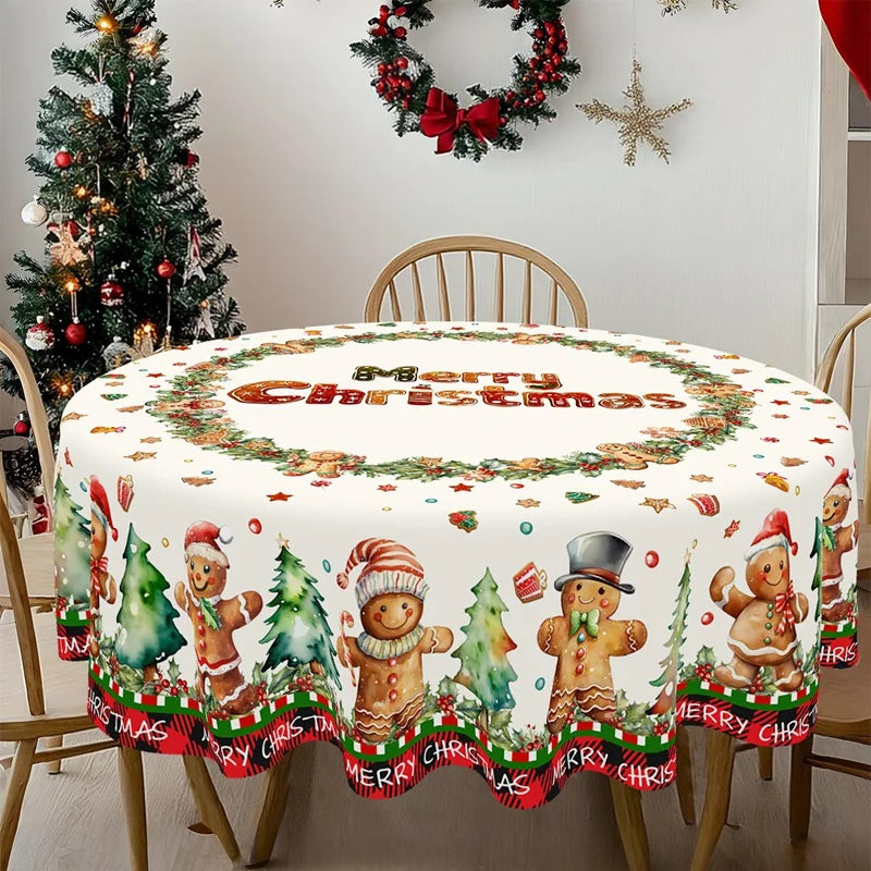 Rustic Christmas Tablecloth New Year 2026 Gingerbread Man Table Cover Christmas Decorations for Home 2025 Xmas Gift Navidad Noel