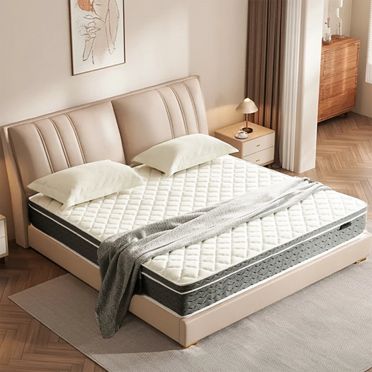 Matelas Queen Size 10/12/14 pouces, matelas hybride, soulagement de la pression, confort moyennement ferme, isolation du mouvement, matelas dans une boîte