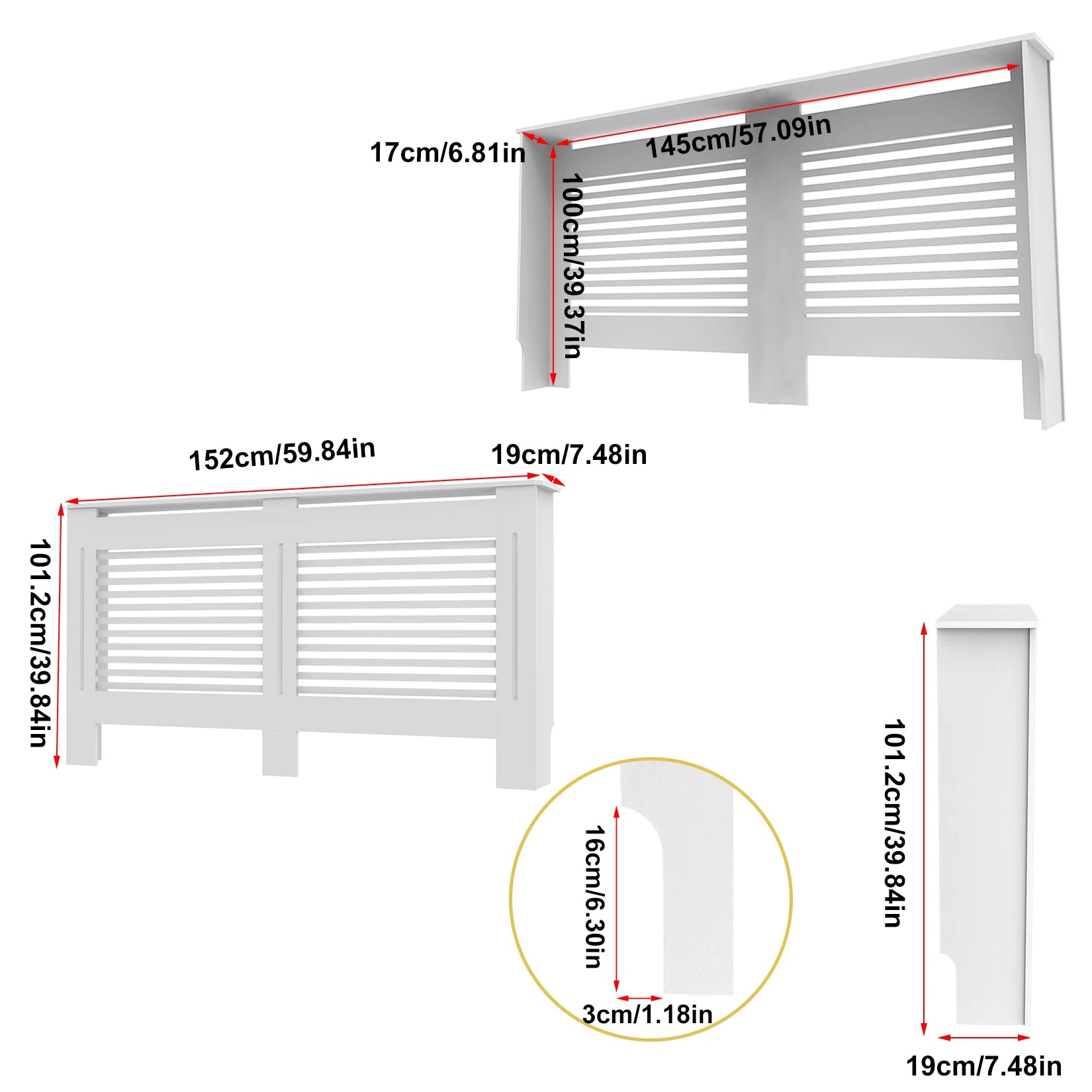 Wood Radiator Cover Cabinet White Horizontal Slat Heater Covers Modern Tall Radiator Shelf