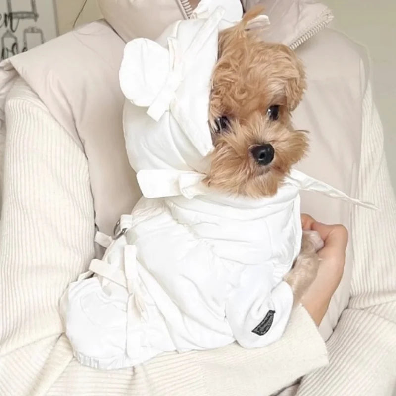 Winter Padded Dog Jacket Coat Warm Soft Dog Clothes Fashion Solid Puppy Down Jacket Cute Bow Cat Vest Coat Chihuahua Pet Costume