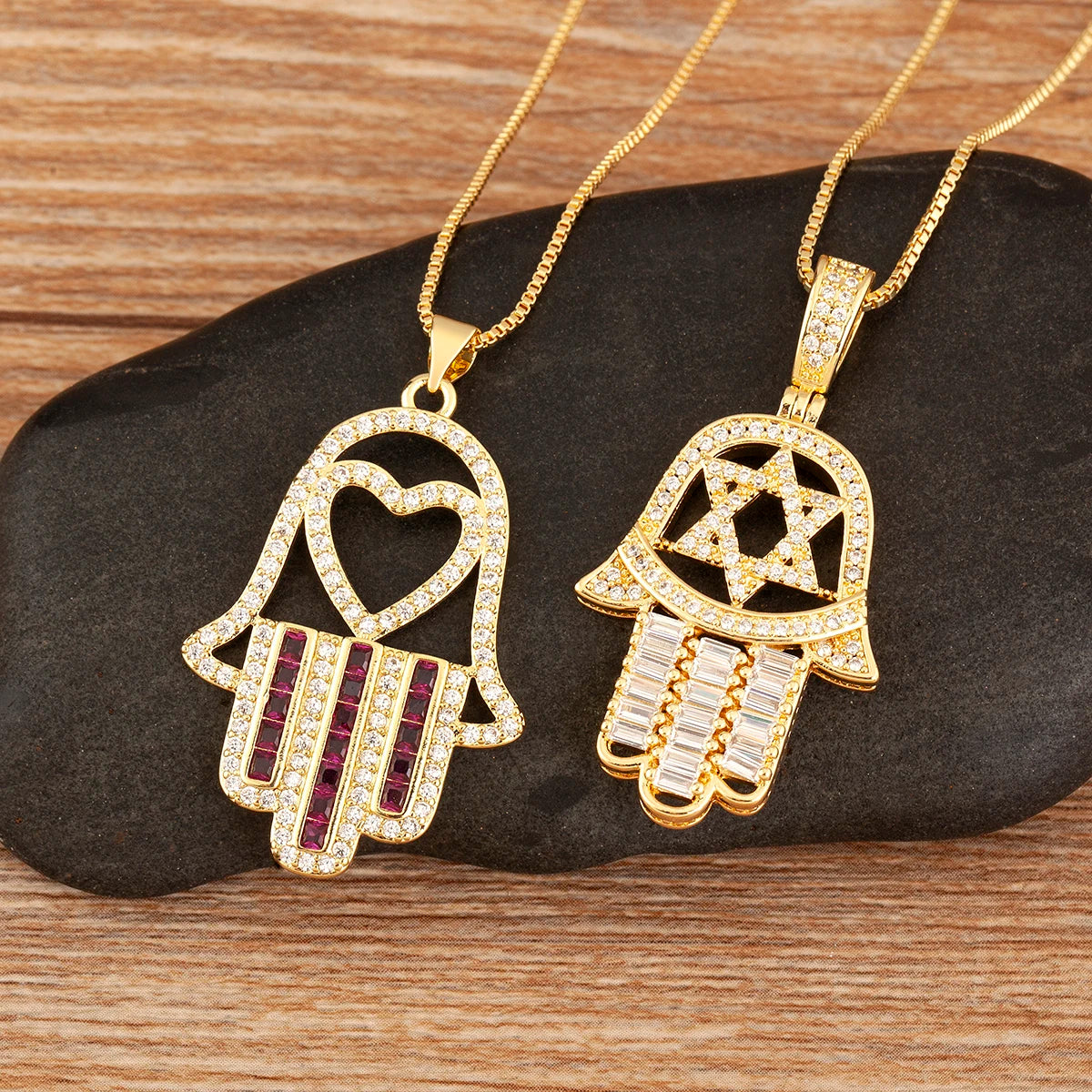 قلادة على شكل قلب/نجمة من الكريستال التركي من AIBEF قلادة على شكل كف يد وحمة من النحاس والزركون مجوهرات للنساء كهدية للبيع بالجملة مع شحن مباشر