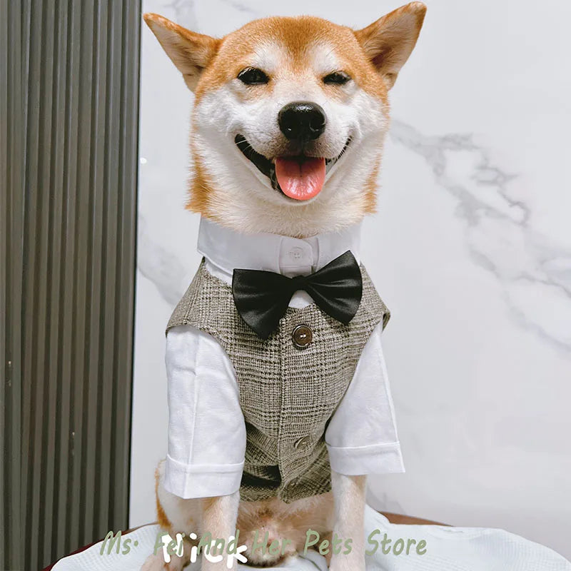 Shiba Inu Dog Tuxedo Suit - Adjustable Bow Tie Wedding Costume, Formal Pet Attire for Puppy Prince Party, Dogs Clothes，Pet Set