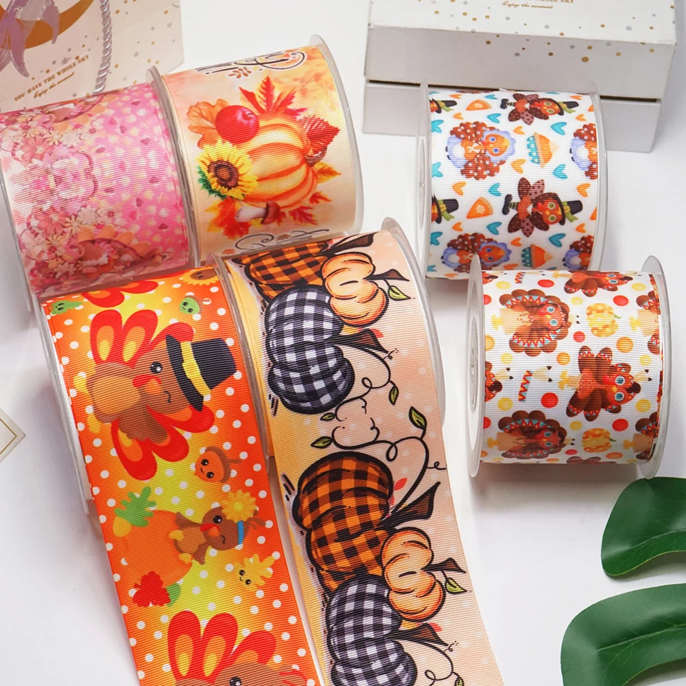 DIY Thanksgiving Day Printed Grosgrain Ribbon For Craft Supplies Sewing Accessories 5 Yards, Planar Resins 10 Pieces. 55780