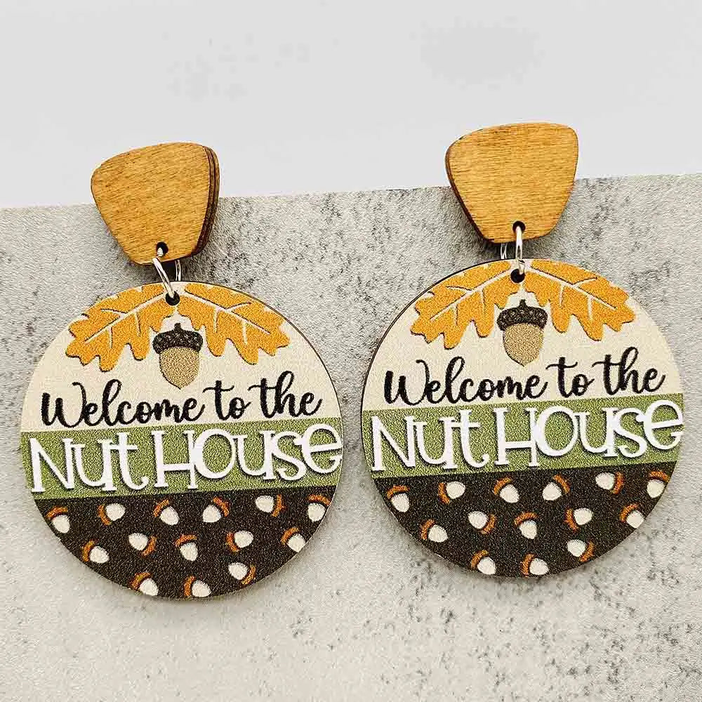 New Autumn Baseball Wooden Earrings Turkey Turquoise Pineapple Pumpkin Truck Vintage Earrings for Women Thanksgiving Gifts