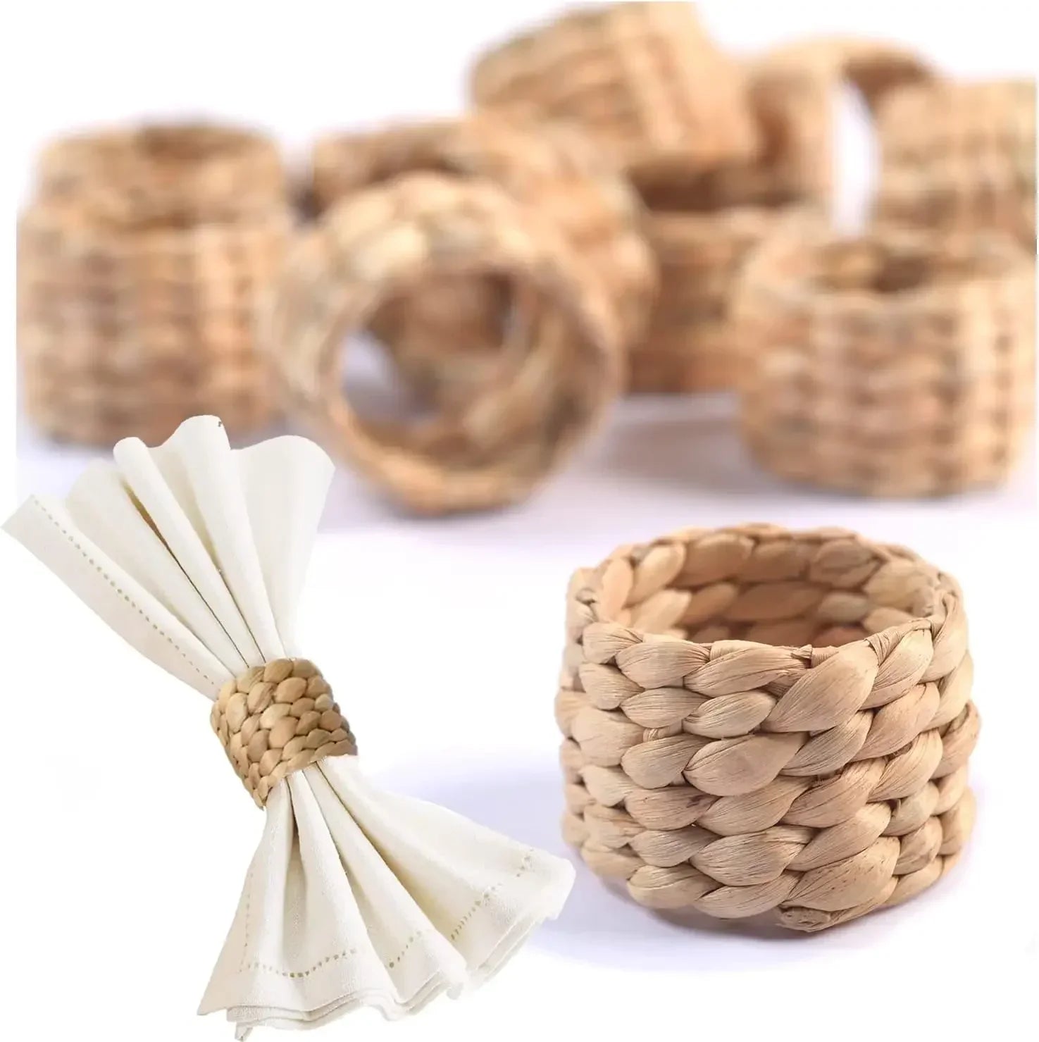 1/6/12PCS Round Napkin Rings Hand-Woven Watercress Napkin Rings Easter Thanksgiving Christmas Table Decorations