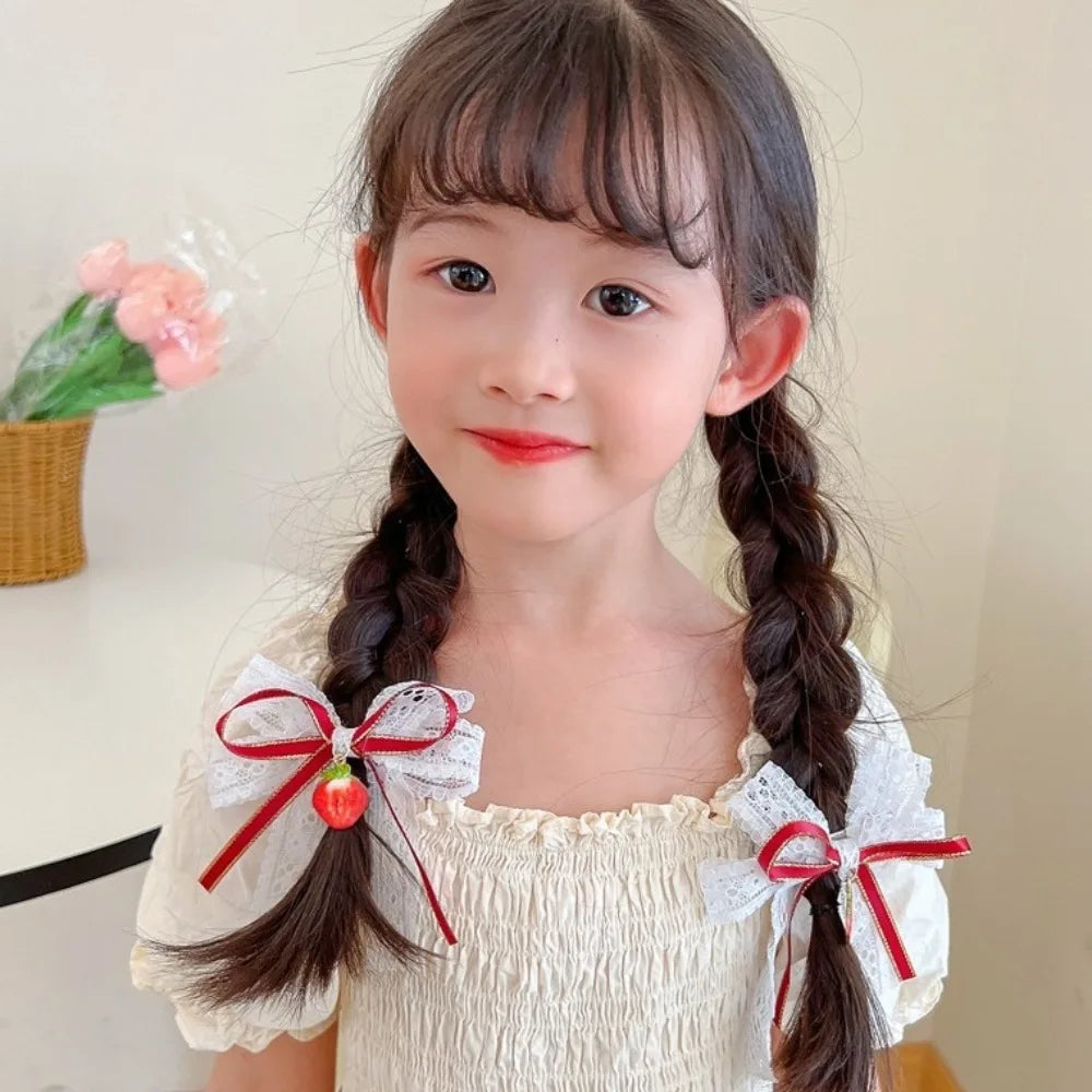 1 paire pince à cheveux cerise rouge barrettes mignonnes couvre-chefs tissu nœud fraise épingles à cheveux côté nœud fleur de tête épingles à cheveux filles