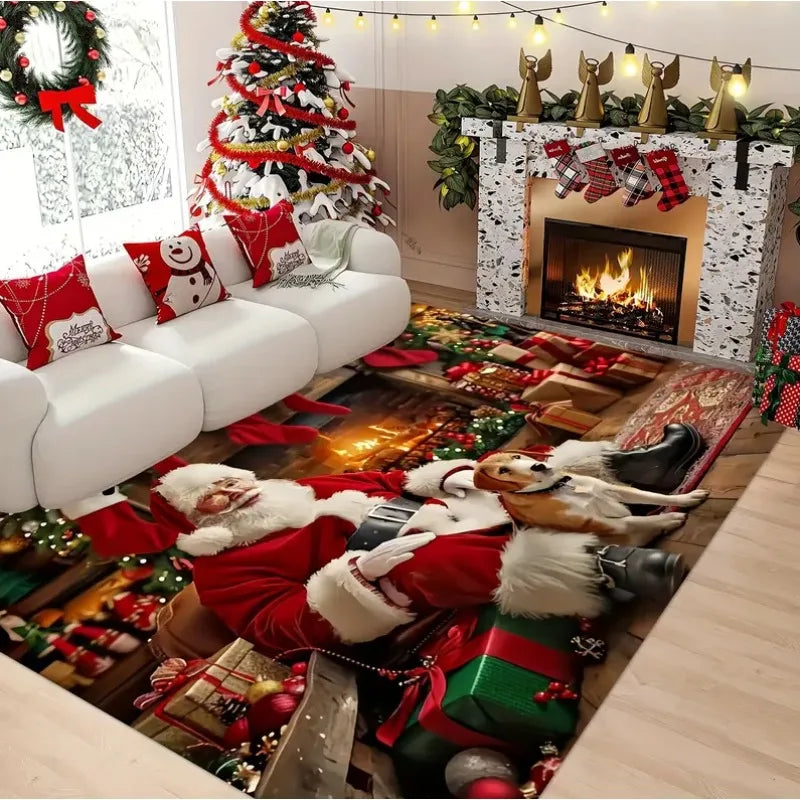 1PCS Christmas Snowflake Area Mat Red with Gold and White Santa Claus Living Room Bedroom Decoration Holiday Home Decoration