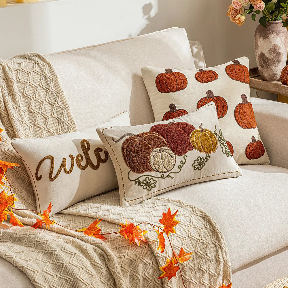 30x50/45x45cm Autumn Velvet Embroidered Pumpkin Pillow Cover Nordic Style Sofa Cushion Decorative Pillow