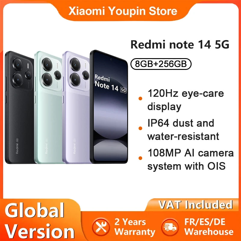 Global Version Xiaomi Redmi Note 14 5G Smartphone NFC MTK Dimensity 7025-Ultra 108MP Camera 5110mAh Battery 45W Turbo Charging